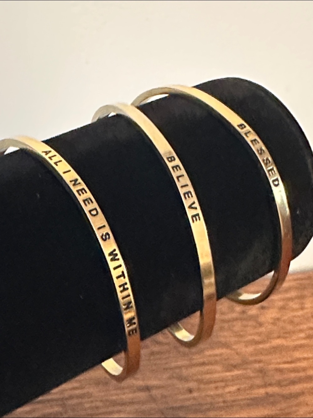 Set of 3 Gold Inspirational Stackable Bangle Bracelet Set